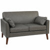 HOMCOM 2 Seater Sofa, 132 cm Modern Small Sofa with Solid Wood Legs and 2 Pillows for Small Space, Grey