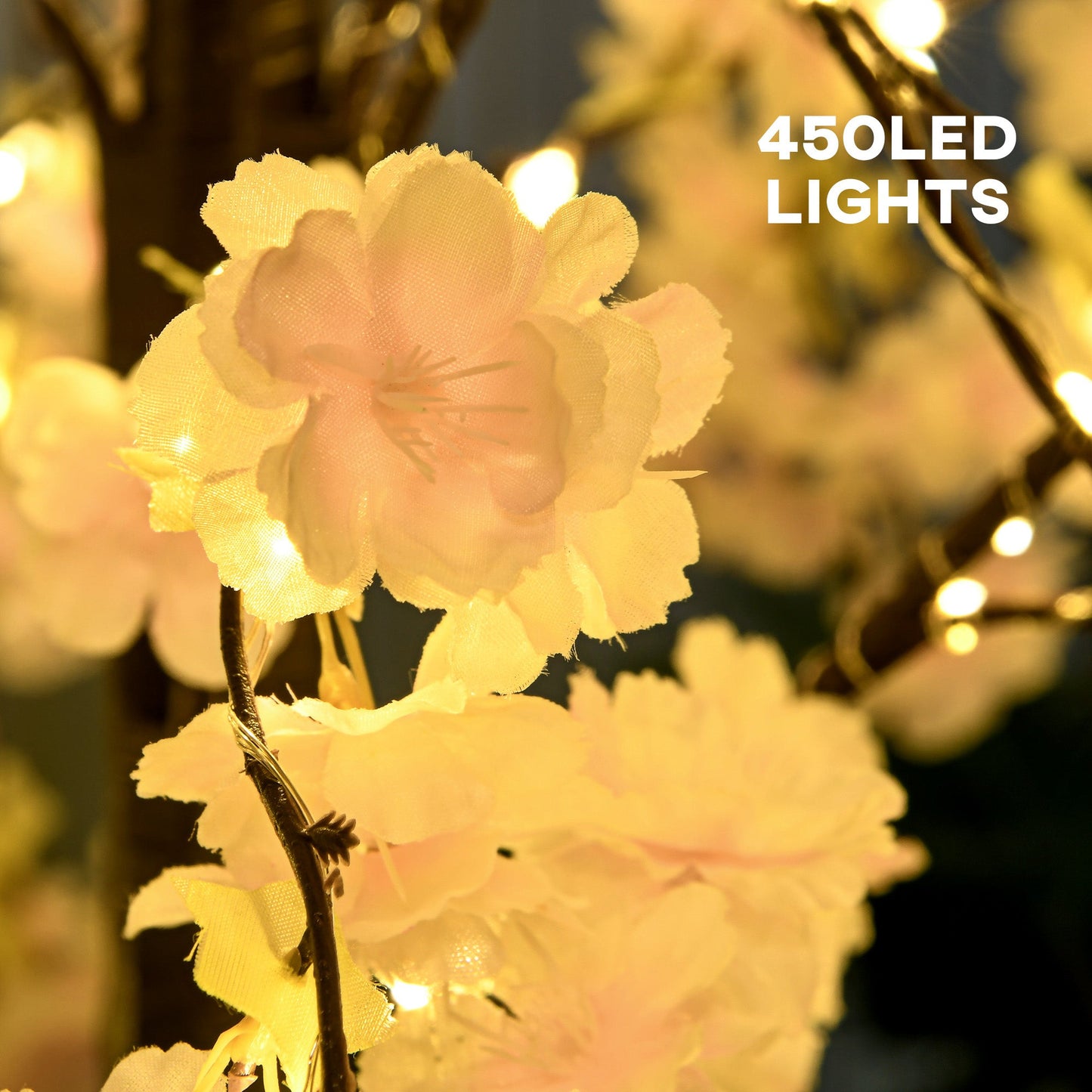 شجرة أزهار اصطناعية مزخرفة بإضاءة LED 450 من HOMCOM - وردي