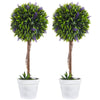 HOMCOM Set of 2 Decorative Artificial Plants Ball Trees with Lavender Flowers in Pot Fake Plants for Home Indoor Outdoor Decor, 60cm, Green