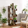 Tree-Shaped Bookshelf with 8 Storage Shelves-Rustic Brown