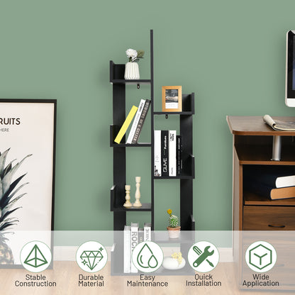 Tree-Shaped Bookshelf with 8 Storage Shelves-Black