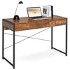 112 x 48 x 76cm Wooden Study Computer Desk with 2 Drawers-Rustic Brown