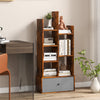 7-Tier Wooden Bookshelf with Folding Drawer for Study Living Room-Rustic Brown