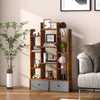 12-Tier Wooden Bookshelf with Folding Drawer for Study Living Room-Brown