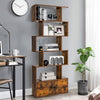 Industrial S-Shaped 5-tier Bookcase with Cabinet-Rustic Brown