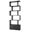 Industrial S-Shaped 5-tier Bookcase with Cabinet-Black