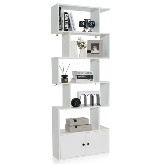 Industrial S-Shaped 5-tier Bookcase with Cabinet shown against a plain white background
