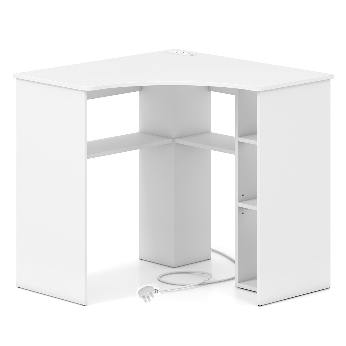 90-degree Triangle Computer Desk with Open Storage Shelves-White