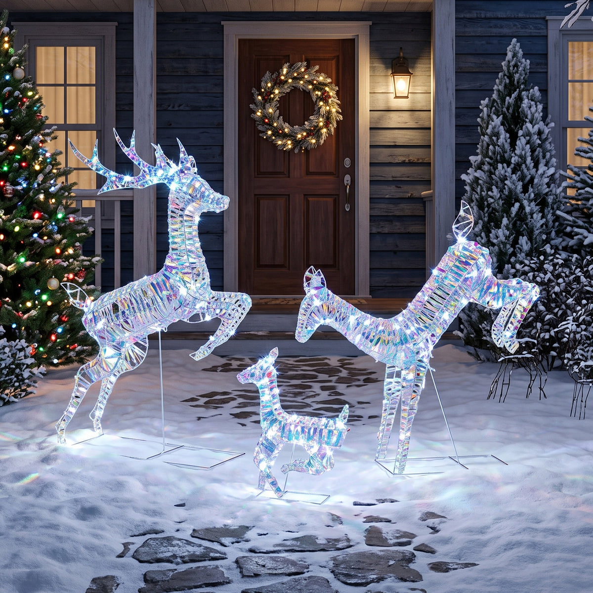 Outsunny 3-Piece Lighted Reindeer Family Set in Silver
