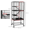 PawHut Rolling Chinchilla Cage, Small Animal Cage for Ferrets w/ Three Doors, Storage, Shelf, Tray Tray, Bowl, Water Bottle