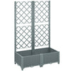 Outsunny Raised Garden Bed with Trellis, Plastic Planter Box with Drainage Holes, Drain Plugs and Water Reservoirs for Climbing Plants, Vegetables, Flowers, Grey