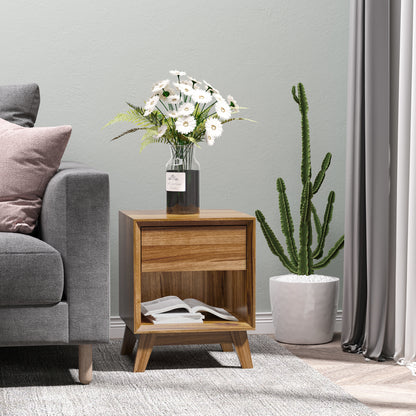 HOMCOM Modern Bedside Table Nightstand in Walnut Brown