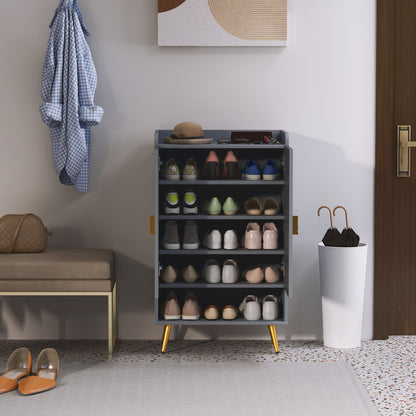 HOMCOM Modern Shoe Cabinet with 2 Doors, Open Shelf and Adjustable Shelves, 15 Pair Hallway Shoe Cupboard, Entryway Storage Unit, Light Grey