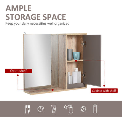HOMCOM Bathroom Mirror Cabinet, Wall-Mounted Bathroom Cabinet with Mirror and Adjustable Inner Shelf, 57L x 14.2W x49.2H cm