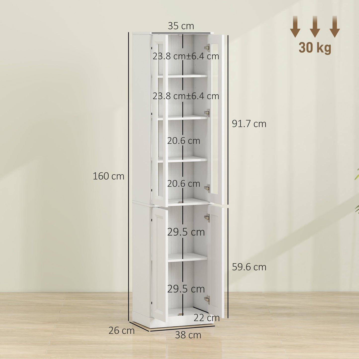 HOMCOM Tall Bathroom Storage Cabinet, 6-Tier Slim Bathroom Cabinet with Adjustable Shelf, 4 Soft-Close Doors, White