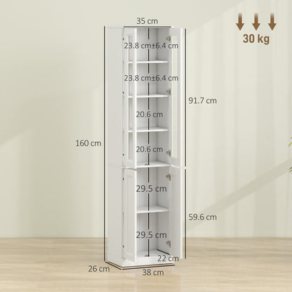 HOMCOM Tall Bathroom Storage Cabinet, 6-Tier Slim Bathroom Cabinet with Adjustable Shelf, 4 Soft-Close Doors, White