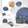 Outsunny Outdoor PE Rattan Garden Furniture with Cushioned, Patio Wicker Conversation Furniture Set, Round Daybed with Retractable Canopy, Coffee Table and Three Pillows, Grey/Blue Grey