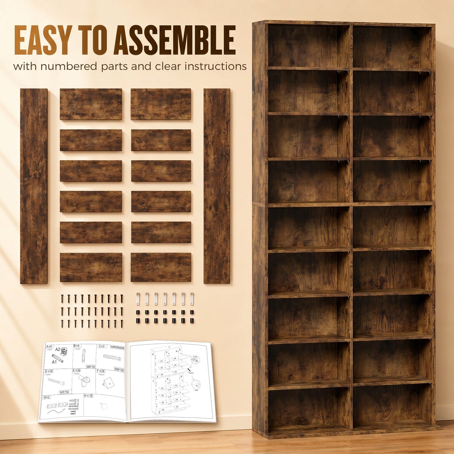 HOMCOM 640 CD Storage Tower - Rustic Brown