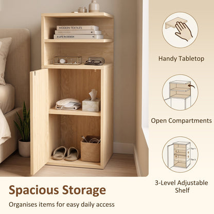 HOMCOM Slim Bedside Table Set of 2, Narrow Bedside Cabinet with Open Cubbies and Cupboard for Bedroom Living Room, Oak