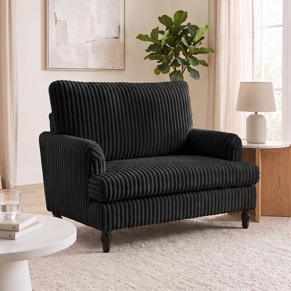 HOMCOM Corduroy Single Sofa Armchair in Black