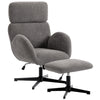 HOMCOM Swivel Armchair and Footstool Set, Height Adjustable Accent Chair with Adjustable Headrest, Rocking Function, Grey