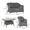 Outsunny Four-Piece Rattan Set, with Glass-Top Table - Light Grey
