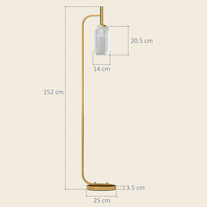 HOMCOM LED Floor Lamp for Living Room with Glass Lampshade, Modern Standing Lamp with Foot Switch, Adjustable Brightness, 2700K for Bedroom, Gold Tone