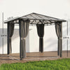 Outsunny 3 x 3 m Outdoor Hardtop Gazebo Canopy with PC Roof, Aluminium Permanent Pavilion Garden Gazebo with Curtains, Tan