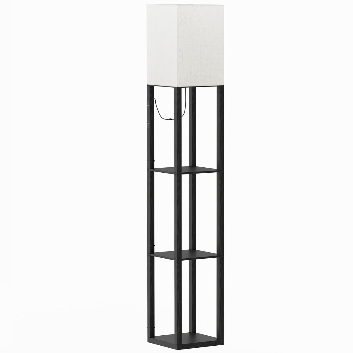 HOMCOM Floor Lamp with Shelves in Black