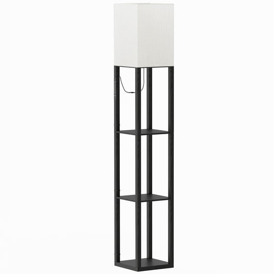 HOMCOM Floor Lamp with Shelves in Black