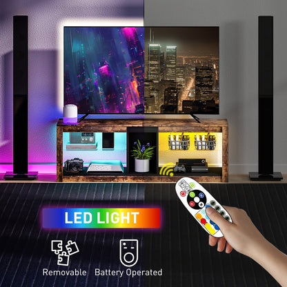 خزانة حامل تلفزيون HOMCOM مع أضواء LED وجهاز تحكم عن بعد لأجهزة التلفزيون حتى 65 بوصة، مركز ترفيه مع رفوف تخزين ومقصورة، بني ريفي