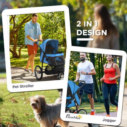 PawHut Foldable Pet stroller, Dog Buggy with Three Wheels, for Small/Medium Dogs, Blue