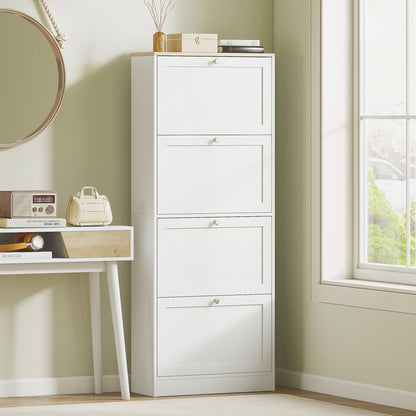 HOMCOM Modern Compact Four-Drawer Shoe Storage Cabinet - White