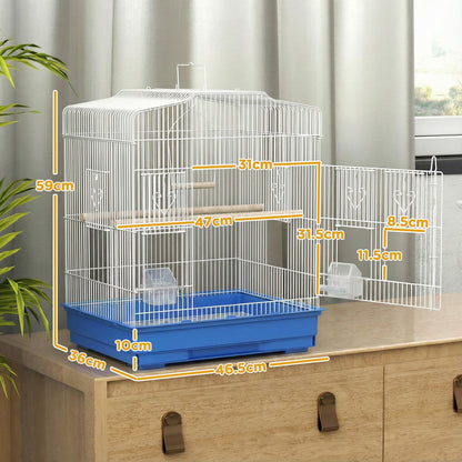 PawHut Large Metal Bird Cage with Perches, Food Bowls, Swing, for Budgies, Parakeets, Blue