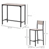 HOMCOM 3 Pcs Table Stool Set Industrial Design w/ Metal Frame Oak Tone MDF Panels Minimal Compact Beautiful
