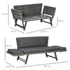 Outsunny 2 Seater Rattan Sofa with Cushions, 2-in-1 PE Rattan Daybed Sofa with Left Up or Down Armrests, Garden Chaise Lounger Loveseat for Outdoor, Patio, Mixed Grey