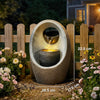 Outsunny Water Feature with 2-Tier Bowls, Garden Water Fountain with Pump and LED Lights, Resin Cascading Waterfall