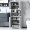 Tall Bathroom Floor Storage Cabinet with Acrylic Doors and 3 Cubes-White
