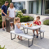 Camping Table and Chairs with Umbrella Hole and Metal Frame for Boys Girls Ages 3-8-White