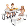 Camping Table and Chairs with Umbrella Hole and Metal Frame for Boys Girls Ages 3-8-White