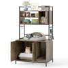 Cat Litter Box Enclosure with Storage Shelves Large Hidden Cat Washroom Furniture with Metal Frame-Grey