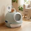Cat Litter Box with Lid Helicopter Style Fully Enclosed Cat Toilet with Front Entry and Flip Top Exit-Blue