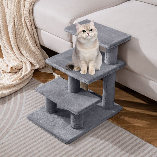Cat Stairs 2-in-1 Cat Tree Tower Pet Steps with Sisal Scratching Post-Grey