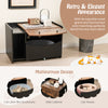 Cat Litter Box Enclosure with Pull-out Drawer, Rolling Caster and Flip Door-Black & Brown