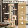 Modern Tall Cat Tree Tower with Wooden Cat Condo-Beige