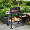 Outsunny Trolley Charcoal BBQ Barbecue Grill Outdoor Patio Garden Heating Smoker with Side Trays Storage Shelf and Wheels