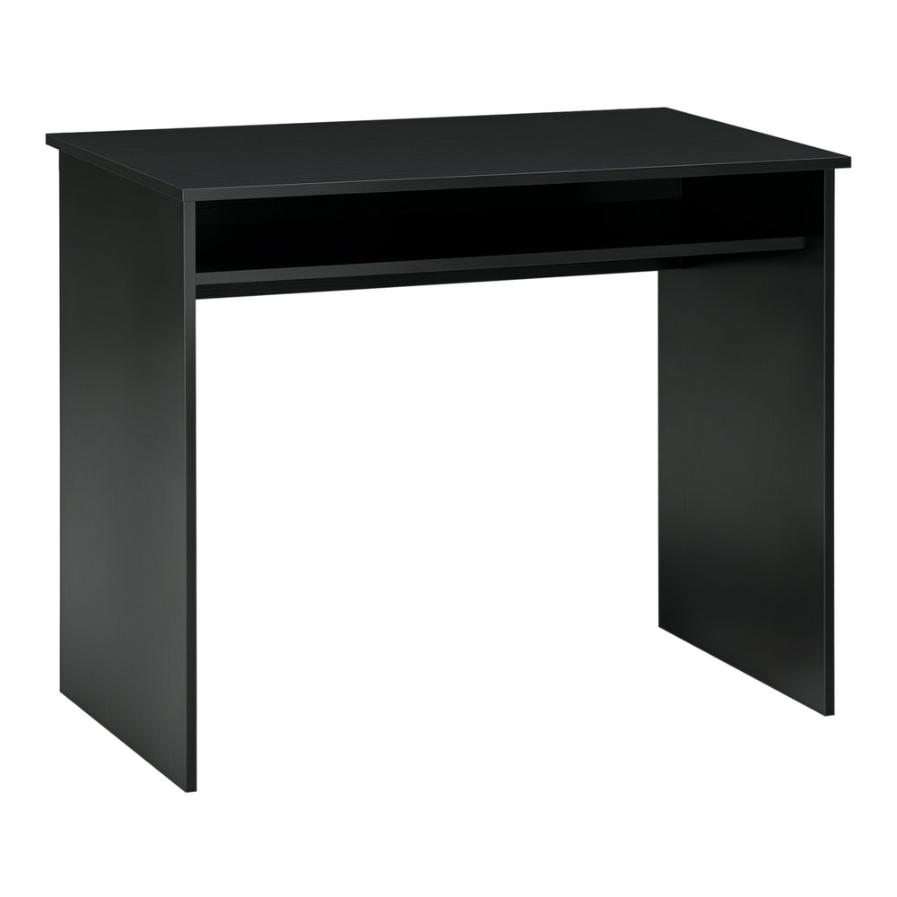 HOMCOM Modern Computer Desk, Home Office Table, Small Writing Desk with Storage Shelf, 90 x 50cm, Black Wood Grain