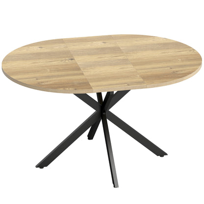 HOMCOM Extendable Dining Table for 4-6, Industrial Kitchen Dinner Table with Butterfly Leaf and X-Shape Base, Natural Wood