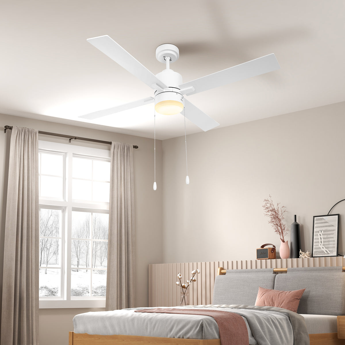 HOMCOM Ceiling Fan with LED Light in White and Natural Tone