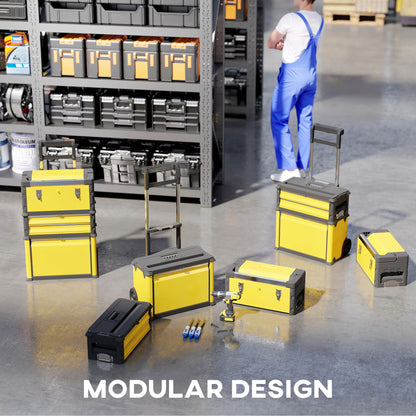 HOMCOM 3-in-1 Stackable Rolling Tool Box in Yellow